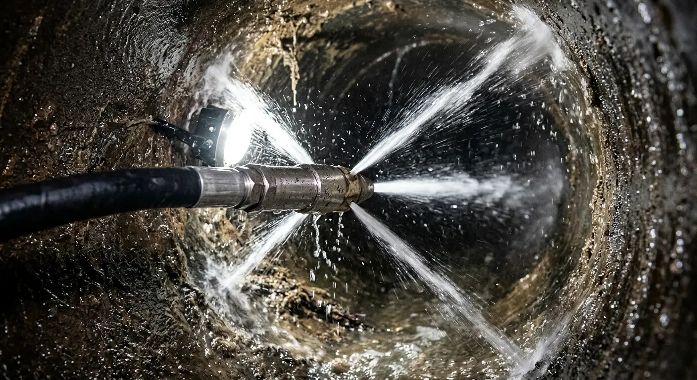 High-pressure hydro jetting nozzle cleaning sewer pipe for Storm Drain Cleaning in Beech Grove